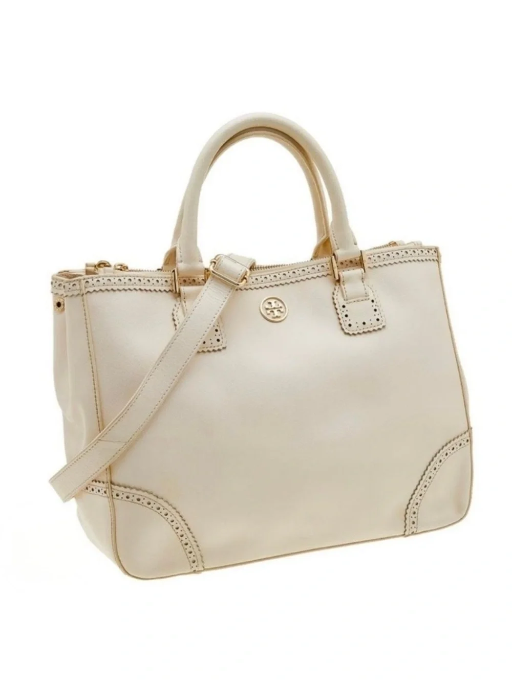 Tory Burch Ivory Leather Tote/Crossbody with Detachable Strap